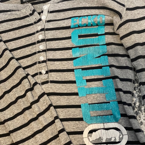 Ecko Unlimited Gray Striped Henley Shirt - Picture 2 of 3